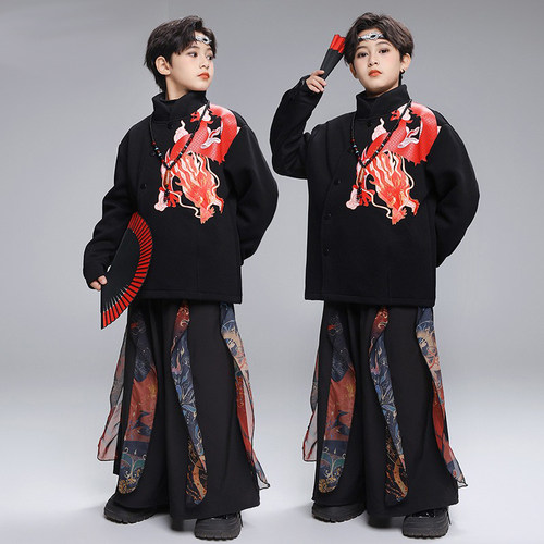 嘻哈街舞儿童潮服套装男女童中国风衬衫少儿hiphop童装新款演出服