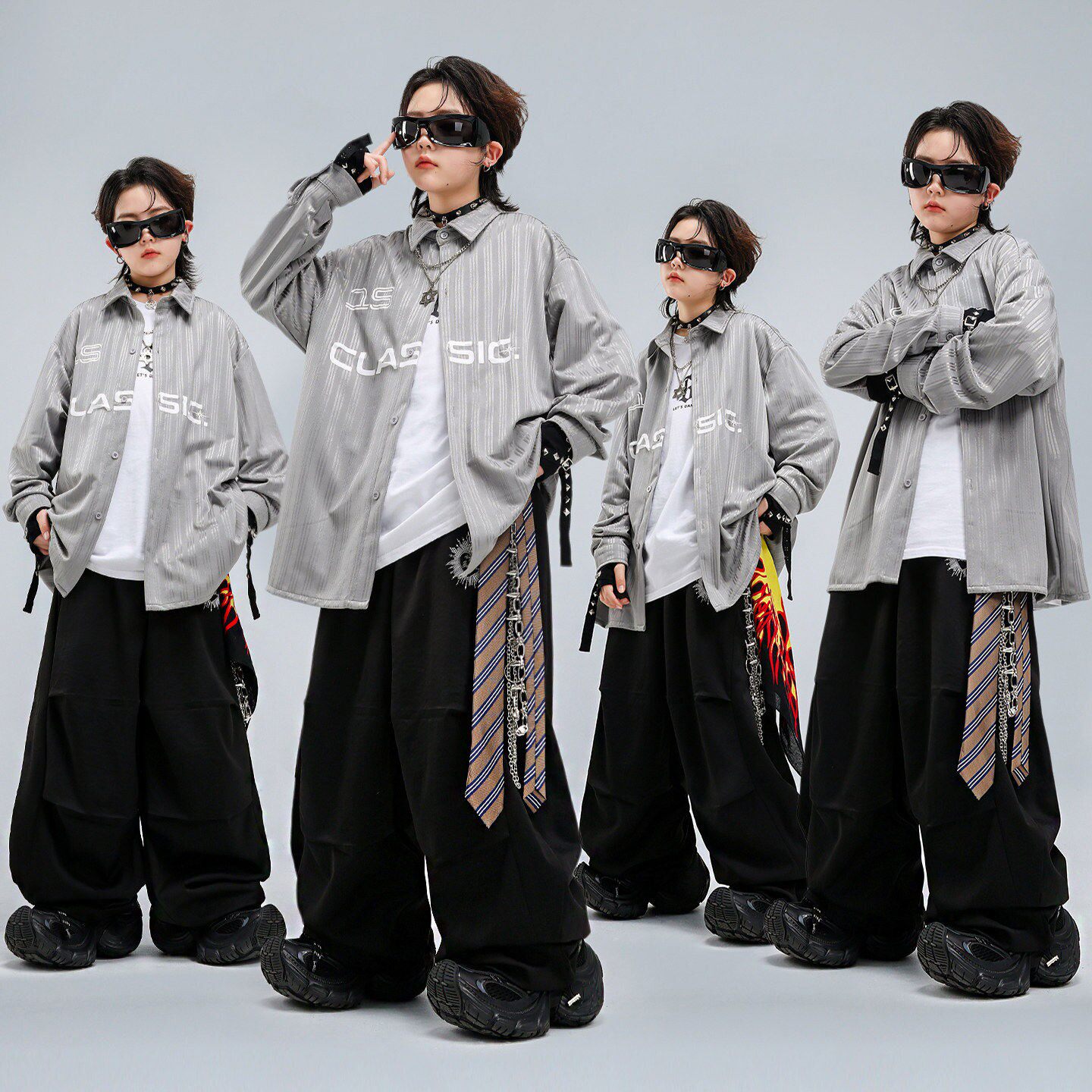 街舞儿童潮服男女童酷帅舞蹈嘻哈演出服套装架子鼓爵士舞表演服装