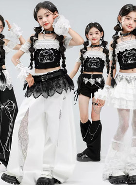 幼儿爵士舞服装时髦女童露脐吊带小白兔表演服套装女孩走秀演出服