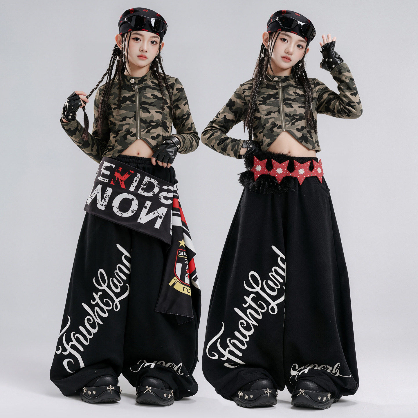 爵士舞服装女童jazz露脐迷彩夹克表演服套装少儿潮流街舞潮服女孩