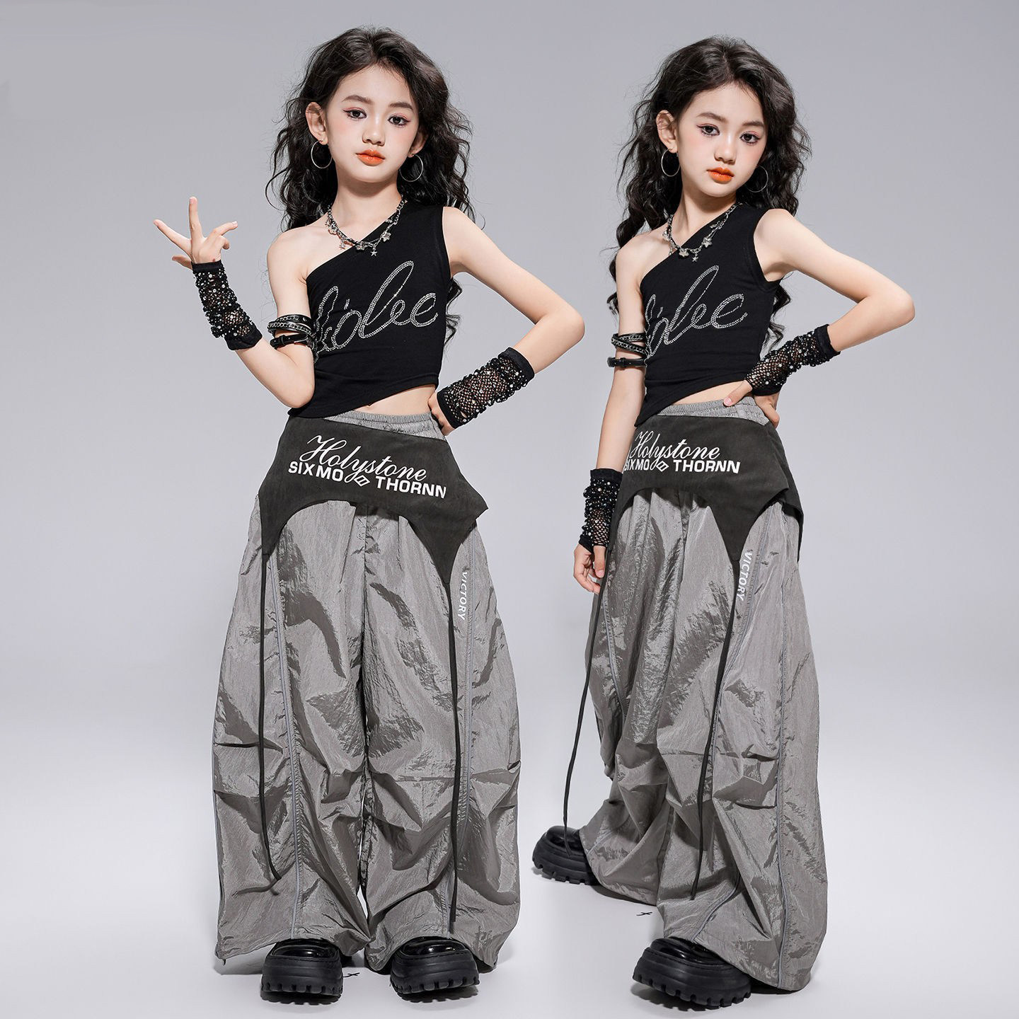 爵士舞服装女童韩版亮钻背心演出服套装少儿潮酷jazz舞蹈表演服夏