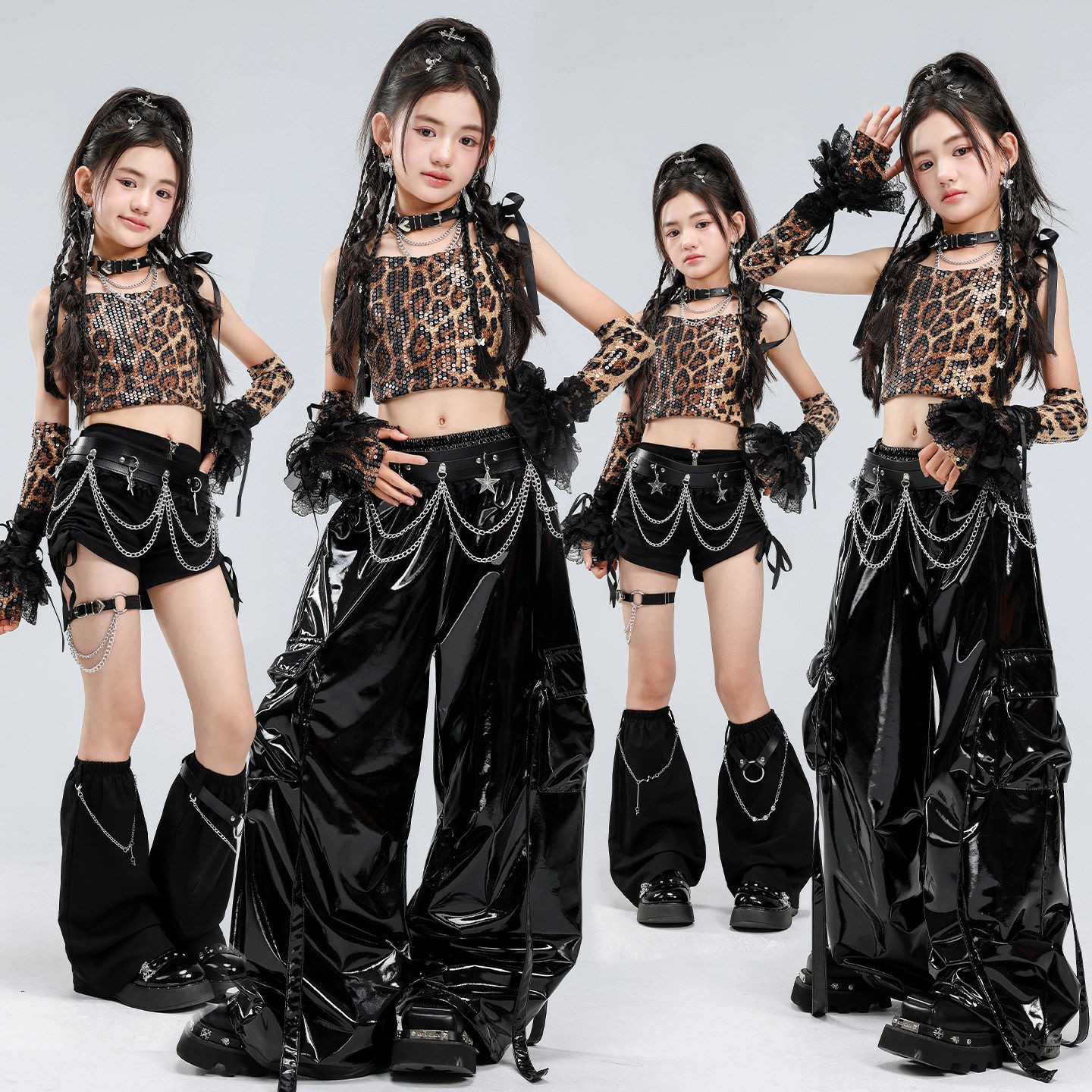 爵士舞服装女童jazz女团亮片豹纹舞蹈服幼儿街舞酷炫儿童演出服女