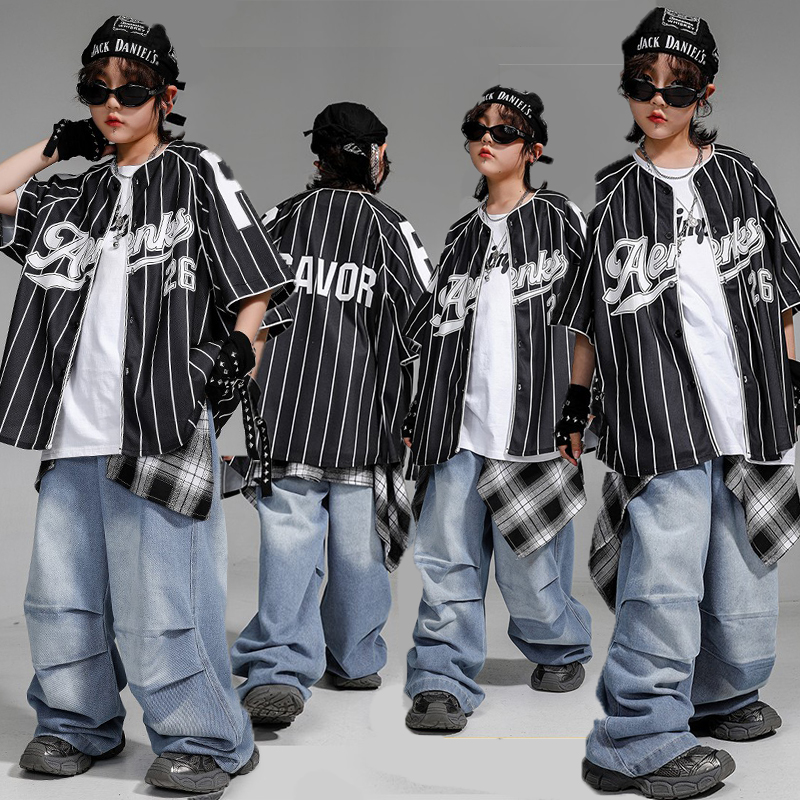 街舞儿童潮服嘻哈潮牌童装短袖男童少儿hiphop演出服女孩屁帘套装