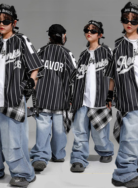 街舞儿童潮服嘻哈潮牌童装短袖男童少儿hiphop演出服女孩屁帘套装