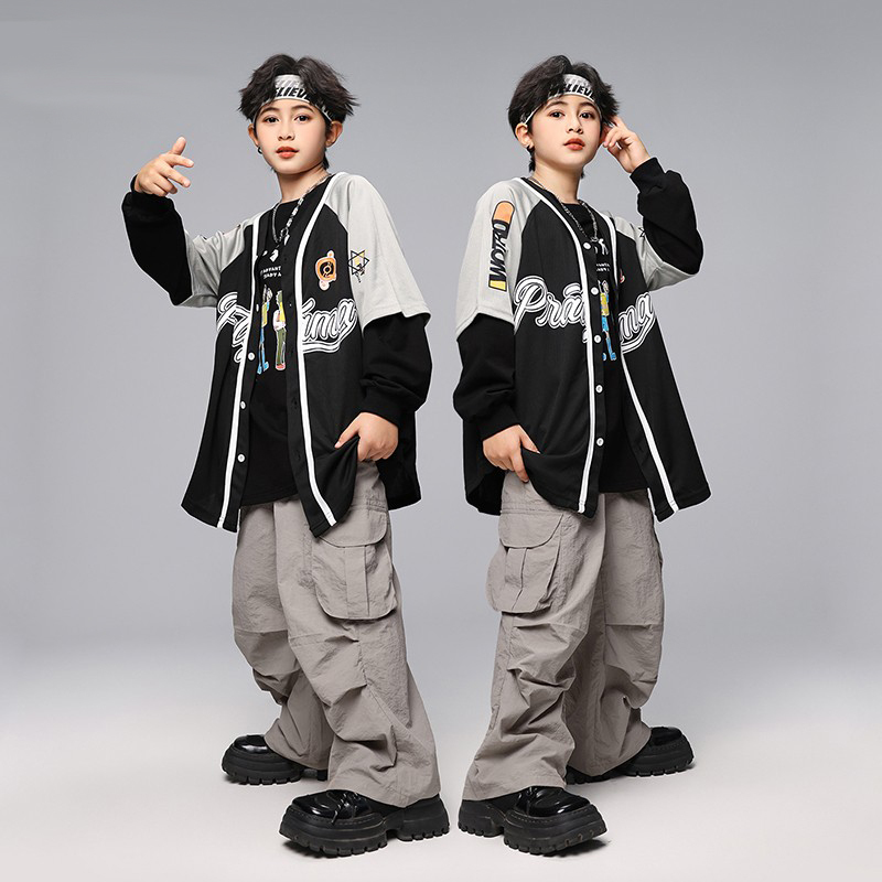 街舞儿童潮服嘻哈hiphop潮牌秋季棒球服套装男女童宽松表演出服装