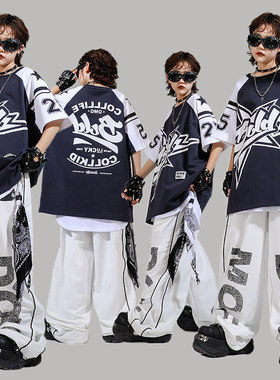 少儿locking街舞服装潮酷男童宽松套装女童waacking舞台演出服夏