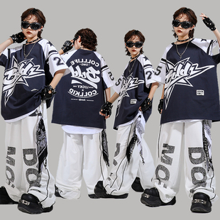 少儿locking街舞服装潮酷男童宽松套装女童waacking舞台演出服夏