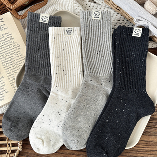 无骨布标小狗袜子女简约中筒堆堆纯棉春秋季韩国点子纱春秋冬季
