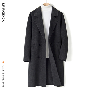 冬季双面羊毛大衣男西装领中长款双排扣落肩宽松羊毛呢子风衣外套