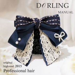 新款护士发网蕾丝蝴蝶结发饰女士珍珠装饰职业头花深蓝色发夹头饰