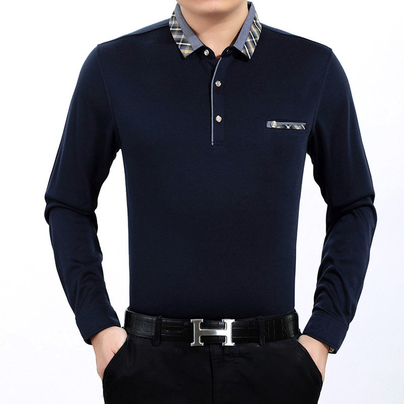 爸爸长袖t恤秋季薄款中年男士春秋中老年人上衣服冰丝秋衣外穿潮