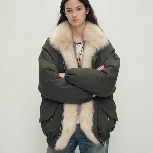 【现货】保暖冬季派克服狐狸毛领可拆卸90鹅绒羽绒派克拉链外套女
