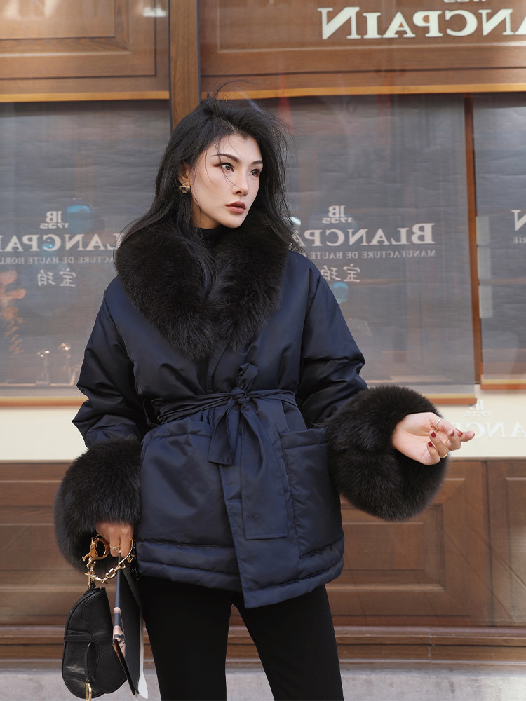 高级感藏蓝色狐狸毛短款羽绒服女冬2025新款设计感小众加厚外套女,女装/女士精品,羽绒服,淘宝优惠券,粉丝福利购,淘宝优惠卷