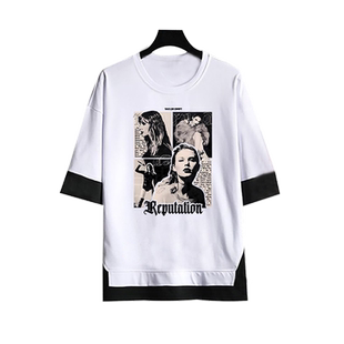 泰勒斯威夫特Reputation巡演假两件T恤霉霉演唱会周边宽松五分袖