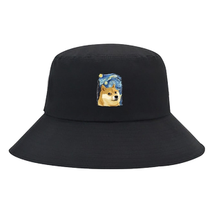 美式印花呐喊油画风柴犬狗头橘猫表情包印花纯棉渔夫帽遮阳盆帽子