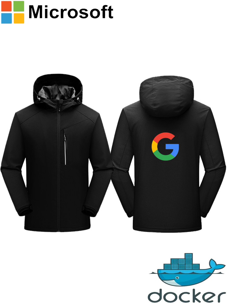 新款谷歌微软IT程序员猿极客码农印花冲锋衣男女宽松保暖外套恶搞