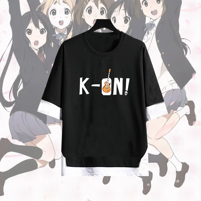 K-ON!轻音少女联名动漫二次元山凌平泽唯印花假两件宽松五分袖T恤