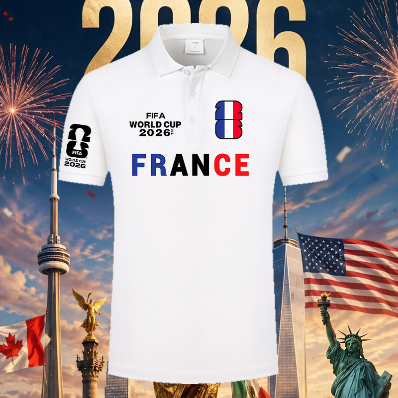 法国队2026世界足球印花POLO衫姆巴佩男女夏季可定制翻领短袖上衣