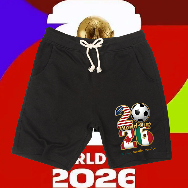2026世界纪念杯印花短裤男女宽松足球运动定制球迷抽绳五分裤子