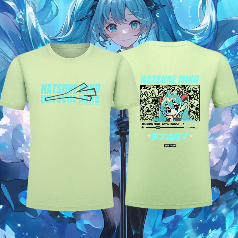 miku初音未来联名葱娘动漫周边二次元印花短袖男女宽松纯棉T恤衫