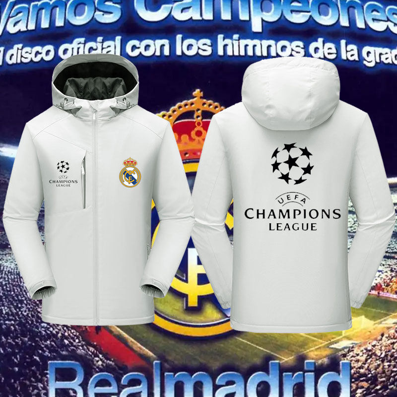 欧冠皇马夺冠夹克外套男女球衣训练服秋冬足球运动连帽球服冲锋衣