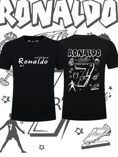 罗纳尔多C罗CR7涂鸦复古印花短袖 男女足球运动球星纪念宽松纯棉T