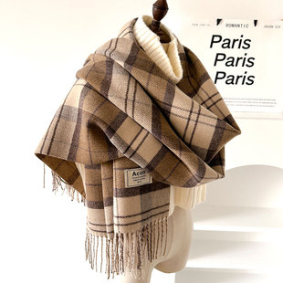 格子保暖情侣加厚围脖 百搭高级感披肩流苏韩版 围巾冬季 女学生新款