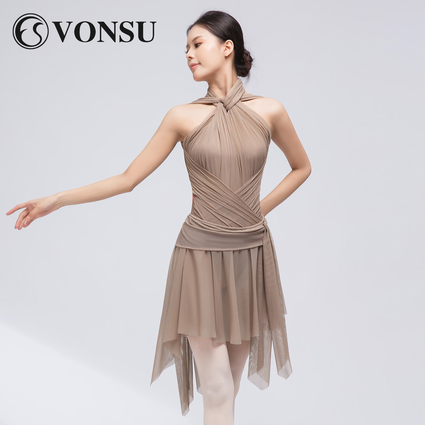 vonsu梵舒新款成人芭蕾体服芭蕾舞练功服露背连体体操服可插胸垫