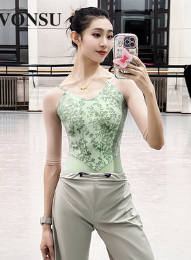 vonsu梵舒芭蕾舞练功服空中瑜伽服网纱植绒体操服连体服现货66832