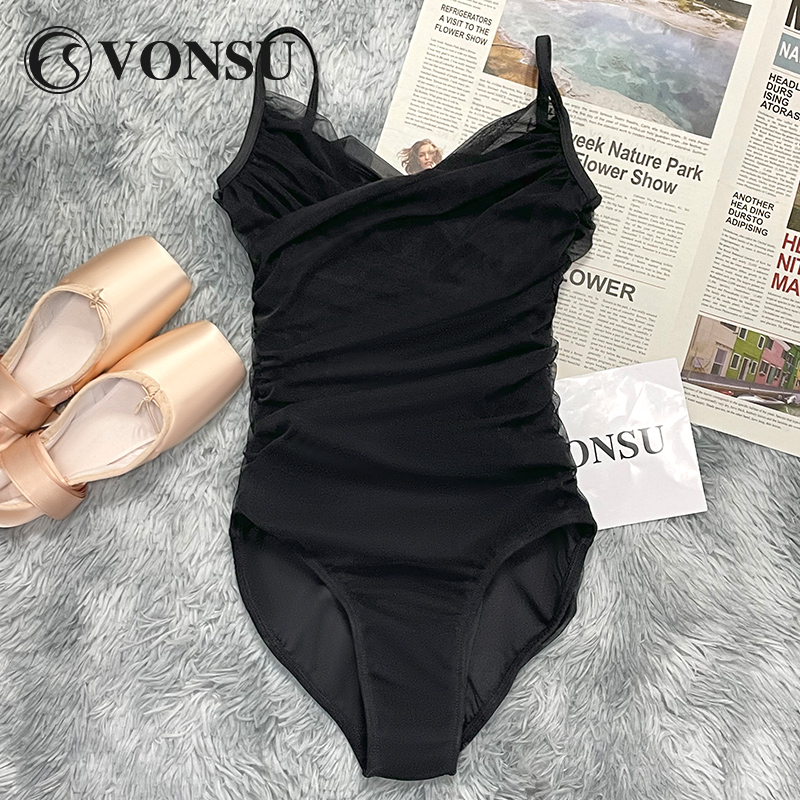 vonsu梵舒芭蕾舞练功服网纱抽褶