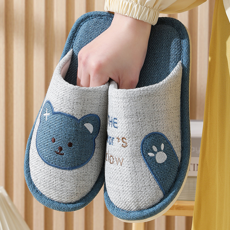 可爱小熊风格木地板吸汗棉布拖鞋