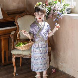 傣族服装儿童女连衣裙云南西双版纳傣族民族风表演服旅拍装傣族裙