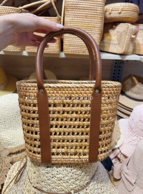 春夏新款编织篮子手工竹编女包ins风手提野餐小清新可爱复古简洁