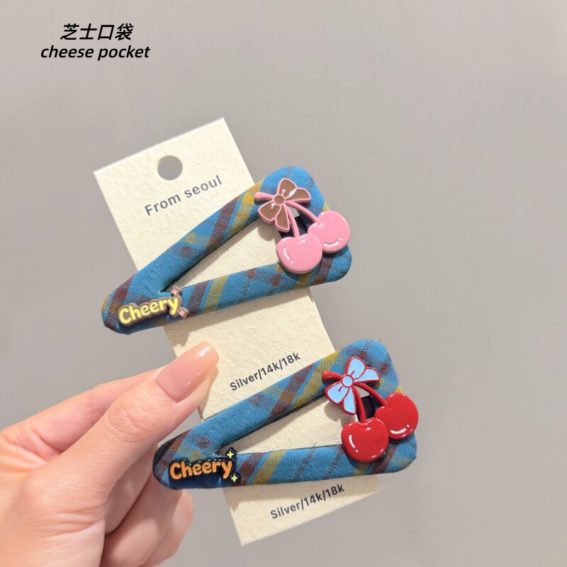 韩国学院风格纹卡通樱桃发夹甜美少女百搭减龄侧边刘海碎发夹发饰