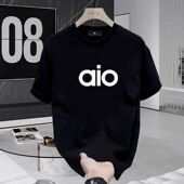 美式 高街aIo简约白墨字母印花短袖 T恤oversize男女宽松休闲上衣潮