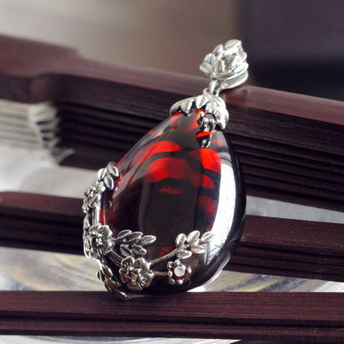 【天醉】镜花缘 复古泰银石榴石女款吊坠泰国老银匠手工纯银饰品