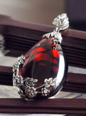 天醉复古石榴石女款吊坠手工泰银