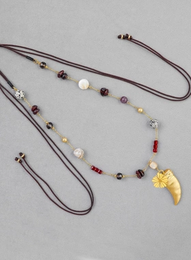 LC*家旅人之角部落感项链 秋冬新款美拉德色系简约长款号角毛衣链