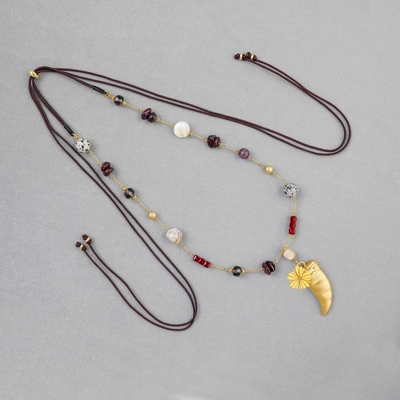 LC*家旅人之角部落感项链 秋冬新款美拉德色系简约长款号角毛衣链