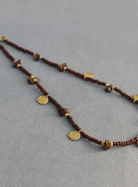 WENS雕刻纹理吊坠项链 跨年款法式复古小众设计高级感红珠毛衣链