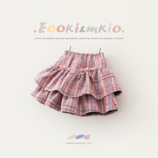 女童毛呢半身裙儿童秋冬短裙小香风格 子宝宝蛋糕裙粉色蓬蓬裙子