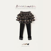 女童假两件长裤 子一体绒春秋冬装 百褶蛋糕裙裤 儿童加绒加厚打底裤