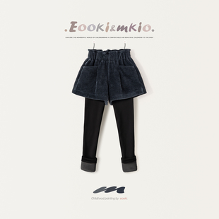 子秋冬装 女童毛呢假两件加绒加厚长裤 裙一体绒裤 儿童打底裤 裙裤