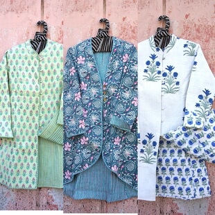 新德里秘密 秋冬女士手工印染纯棉外套棉袄棉服双面可穿百搭保暖