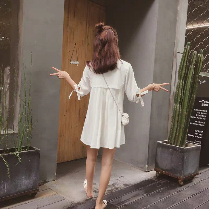 2024 SPRING DRESS MATERNITY WEAR KOREAN VERSION NEW WHITE SHIRT WOMENS LOOSE WESTERN TOP DOLL SHIRT DRESS TIDE