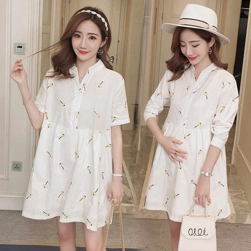 2024 MATERNITY SPRING AND SUMMER WEAR KOREAN VERSION NEW SHORT SLEEVE LONG SLEEVE SHIRT SKIRT MIDI DRESS EMBROIDERED SHIRT