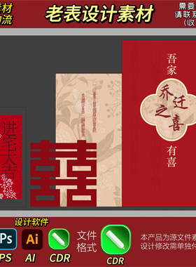 乔迁设计素材中式古风古画红色喜字乔迁大吉背景KT板设计素材