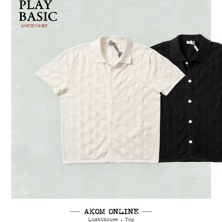 AKOM Online 25SS 高品精梳棉镂空针织短袖翻领开衫 AK25103