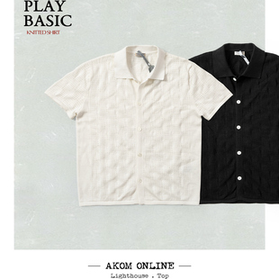 AKOM Online 高品精梳棉镂空针织短袖翻领开衫 AK25103