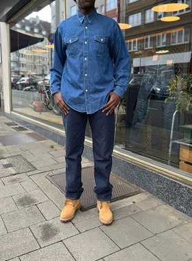 常青经典Phigvel复古水洗牛仔衬衫 亚洲定制宽舒比例 精细缝线